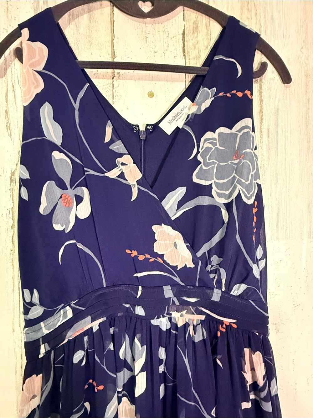 Motherhood Maternity Navy Floral Maxi Dress Size L Flowy Chiffon Wedding Guest - Picture 5 of 10